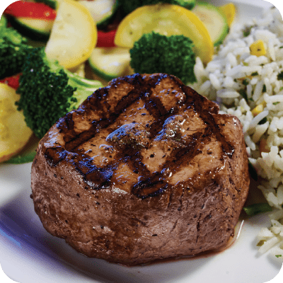 steak with rice and veggies