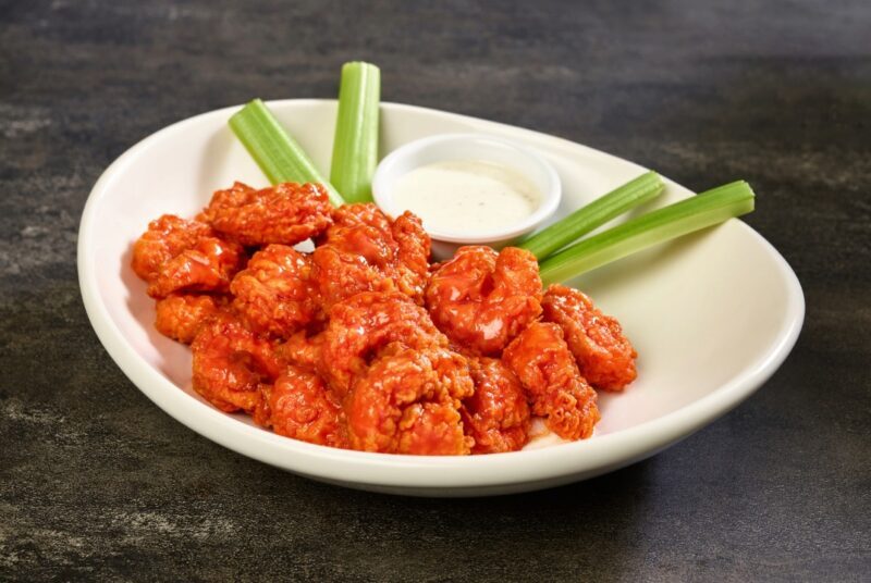 Tossed shrimp in buffalo sauce