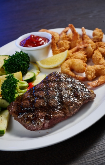 Flat Iron + Fried Shrimp